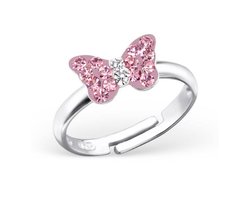 KAYA Sieraden | Zilveren Kinderring 'Pink Butterfly'