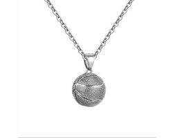 Ketting Heren met Mini Basketbal Hanger - Zilver Kleurig - Kettingen Heren Jongens Meisjes - Cadeau voor Man - Mannen Cadeautjes