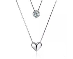 Ketting Meisje- 2 lagen Ketting- Layer- Zilver 925- Hartje Diamant- Kind- LiLaLove