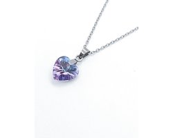 Ketting Meisje- Diamant- Hart- Roze Paars- Zilver- Kind- LiLaLove