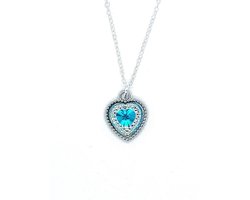 Ketting Meisje- Hart- Glitter- Strass- Diamant- Licht Blauw- Zilver- Kind- LiLaLove