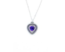 Ketting Meisje- Hart- Glitter- Strass- Paars- Zilver- Kind- LiLaLove