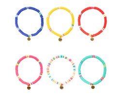 Kids Bijoux - armbandjes kind - Surf - kinderarmbandjes - 6 kleuren - lengte 14 cm - 6 stuks - meisje - jongen