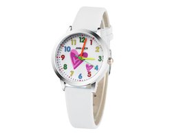 Kinder Horloge | Hartje Wit | Kunstleer | Ø 30 mm