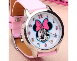 Kinder horloge met Minnie Mouse afbeelding met roze leer bandje