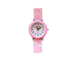 Kinder Horloge Regenboog - Lichtroze | Ø 28 mm | Kunststof/Siliconen | Fashion Favorite