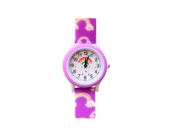 Kinder Horloge Regenboog - Paars | Ø 28 mm | Kunststof/Siliconen | Fashion Favorite