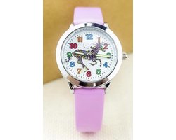 Kinder horloge roze met paarden afbeelding en leer bandje