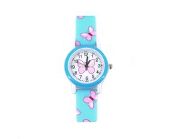 Kinder Horloge Vlinder - Blauw | Ø 28 mm | Kunststof/Siliconen | Fashion Favorite