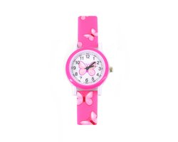 Kinder Horloge Vlinder - Roze | Ø 28 mm | Kunststof/Siliconen | Fashion Favorite