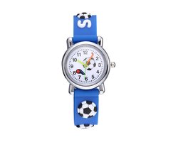 Kinder Horloge | Voetbal / Soccer Blauw | 3D Siliconen | Ø 25 mm