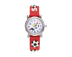 Kinder Horloge | Voetbal / Soccer Rood | 3D Siliconen | Ø 25 mm