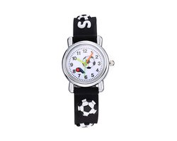 Kinder Horloge | Voetbal / Soccer Zwart | 3D Siliconen | Ø 25 mm