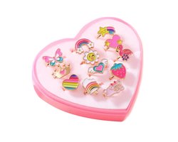 Kinder Ringen Set 12 Stuks - Rainbow / Multi | Verstelbaar | Bijoux/Messing | Fashion Favorite