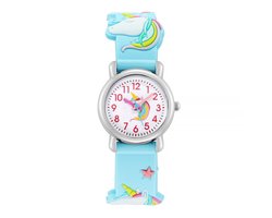 Kinderhorloge 3D Unicorn - Eenhoorn - Blauw | Kunststof/Plastic | Ø 20 mm | Fashion Favorite