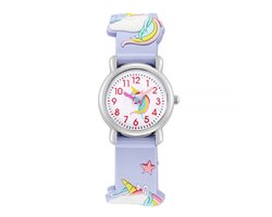 Kinderhorloge 3D Unicorn - Eenhoorn - Lila | Kunststof/Plastic | Ø 20 mm | Fashion Favorite