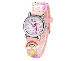 kinderhorloge eenhoorn roze met rubberen band met ronde wijzerplaat - één maat verstelbaar met gesp vastmaken - kinderhorloge, verjaardagcadeau, feestdagen, cadeau voor meisjes