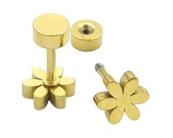 Kleine kinderoorbellen bloem - Golplated premium staal - Goudkleurig - Ø 8 mm