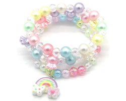 Kralenarmband - set van 3 - multicolor - regenboog - vlinders - kralen - parels - meisjes - kinderen - unisex - cadeau -feest