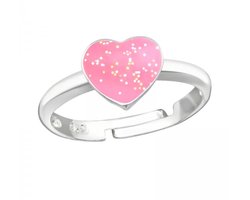 La Rosa Princesa Glitter Hart Roze Ring Zilver - Meisje