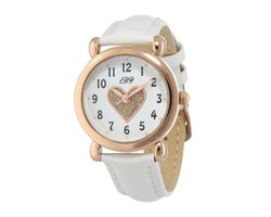 La Rosa Princesa Hart Rosé Kinderhorloge Leer Wit - Ø 27 mm - Verstelbaar - Leren Band - Quartz Horloge - Japans Uurwerk - Analoog