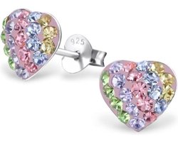 La Rosa Princesa Regenboog Hart Oorknoppen Zilver - Kristal Steentjes - Meisjes Oorbellen