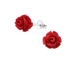 La Rosa Princesa Rode Roos Oorbellen Zilver - Bloem Rood 8mm