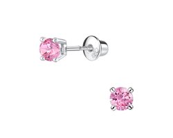 La Rosa Princesa Roze Oorknopjes Zilver Meisjes - Schroefsluiting - Zirkonia steentjes - 4mm