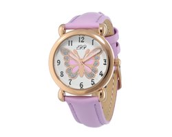 La Rosa Princesa Vlinder Kinderhorloge Leer Paars Rosé Goudkleurig- Ø 27 mm