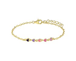 Lucardi Kinder Zilveren goldplated armband gekleurde emaille hartjes - Armband - 925 Zilver - Goudkleurig - 15 cm