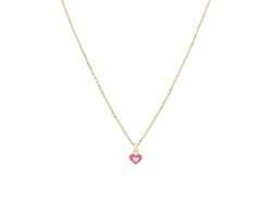 Lucardi Kinder Zilveren goldplated ketting hart emaille roze - Ketting - 925 Zilver - Goudkleurig - 41 cm