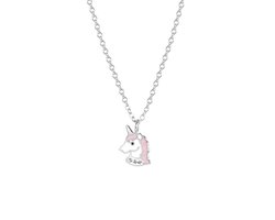 Lucardi Kinderen Ketting unicorn emaille - Echt Zilver - Ketting - Cadeau - 38 cm - Zilverkleurig