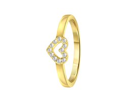 Lucardi Meisjes Kinder ring met plating - Hart - Zirkonia - Cadeau - Echt Zilver - Goudkleurig