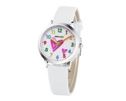 Meisjes horloge met hartjesafbeelding en wit leer bandje