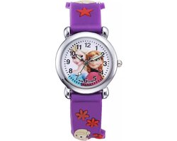 Meisjes horloge paars met Frozen afbeelding Elsa en Anna