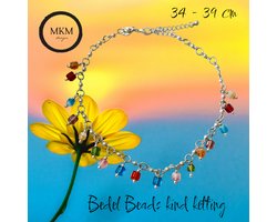 MKM design – Vrolijke fantasie ketting met bead bedels – Multi Colour – Mat Zilver Tone – 34/40 cm - Kinderen Jeugd - Unisex - Casual