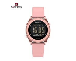 NAVIFORCE horloge met roze siliconen polsband, zwarte wijzerplaat en roze horlogekast voor jongens en meisjes met stijl ( model 7108 PP )