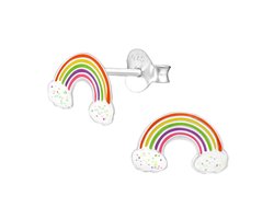 Oorbellen kinderen | Zilveren oorstekers, regenboog met wolkjes | WeLoveSilver