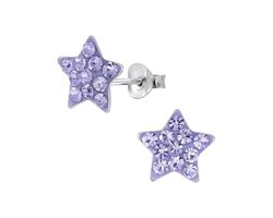 Oorbellen meisje | Kinderoorbellen meisje zilver | Zilveren oorstekers, violette ster | WeLoveSilver