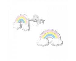 Oorbellen meisje zilver | Zilveren oorstekers, pastel regenboog