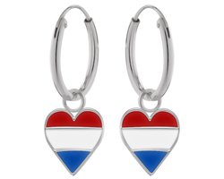 Oorbellen zilver | Oorringen met hanger | Zilveren oorringen met hanger, hartje met Nederlandse vlag