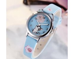 Poezen oortjes kinderhorloge blauw