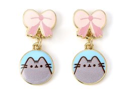 Pusheen the Cat Bow Enamel Drop Earring - Gold