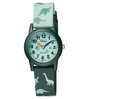 Q&Q VR99J010Y - Horloge - Sport - Analoog - Kinderen - Unisex - Plastic band - Rond - Kunststof - Cijfers - Dinosaurussen - Donkergroen - Lichtgroen - Multi - 10 ATM