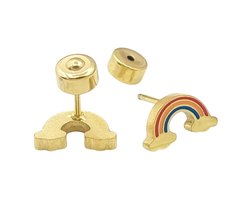 Regenboog oorbellen voor meisje - Kleine oorknopjes 6 x 10 mm - Premium gold-plated staal