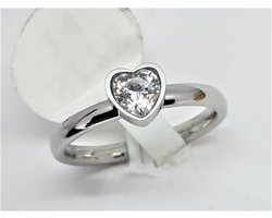 Ring - meisjes met Hart Zirkonia – RVS - dames - Maat 15