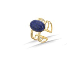 Ring – Rvs – Ovaal - Lapis Lazuli - 15 mm - edelsteen - Goudkleurig 18K PVD plating – Verstelbare – ontwerp – Makkelijke voor mensen met moeilijke en artrose vingers