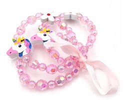 Set van 3 kralenarmbanden voor kinderen roze met unicorn