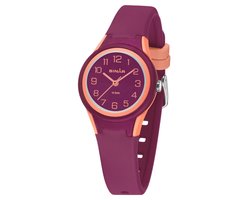 Sinar - Horloge Kind - Kinderhorloge Meisje - Waterdicht 10 bar - Tiener / Jeugd - Analoog - Stevig Silliconen bandje - Verstelbaar (12 - 17,5 cm) - Edelstalen Sluiting - Donker Roze / Abrikoos - Ø 29 mm - XB-47-4