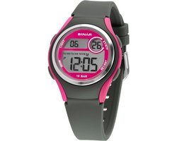 Sinar Kinderhorloge - Meisje - Digitaal - 10 bar - Jeugd - Donker Grijs / Roze - XE-64-8